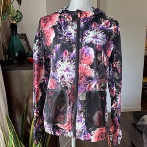 Nanette Lepore Black and Pink Floral Bomber Jacket with Hood S